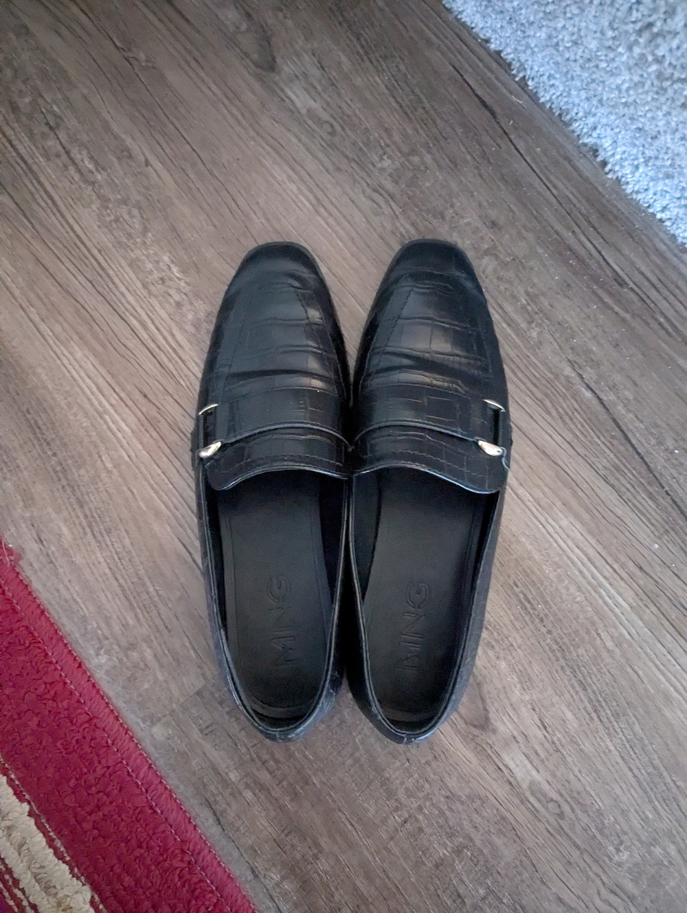 Mango Black Croc-Embossed Slip-On Loafers
